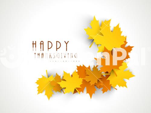 Happy Thanksgiving Day Concept With Colorful Autumn Leaves On Grey Background.
